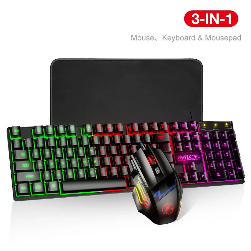 

Игровая клавиатура и мышь для компьютера, Игровая клавиатура RGB для ноутбука, подсветка, 104 клавиш, русская Проводная Usb клавиатура