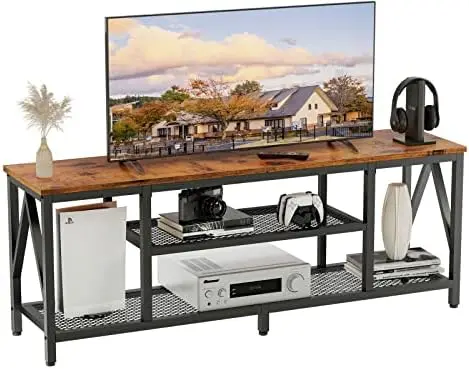 

Stand for 60 65 inch TV, Industrial Entertainment Center, Long 55'' TV Console Table with Open Storage Shelves for Livin Filing