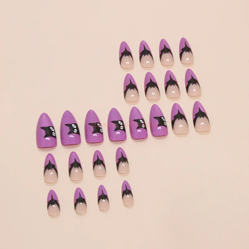 Новинка 2024 искусственные ногти на Хэллоуин фиолетовая летучая мышь съемные