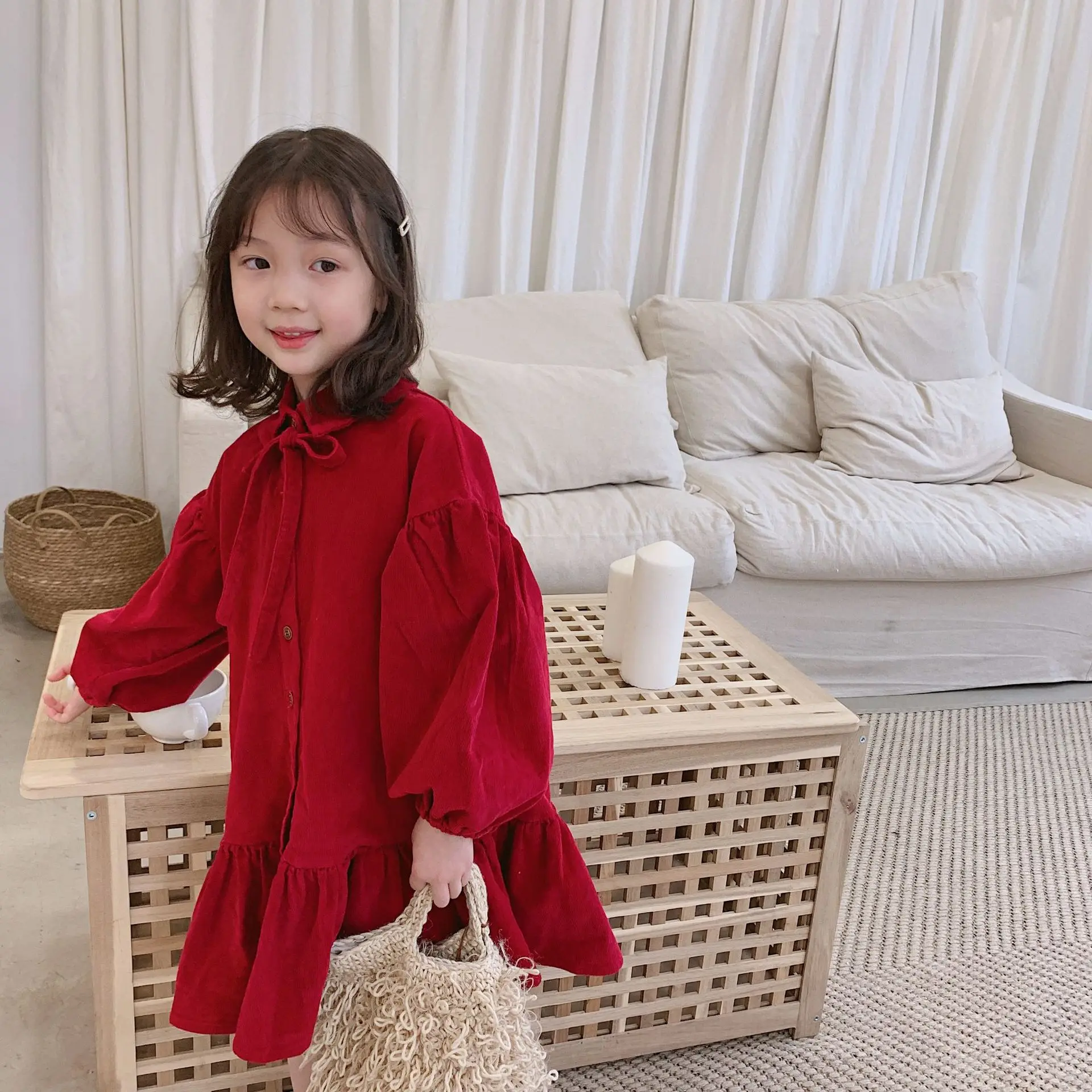 

Girls' Dress Fall/Winter 2019 Korean Long Sleeve Red Long Dress Princess Dress kids dresses for girls