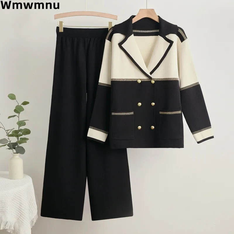 Элегантный деловой женский вязаный комплект из 2 предметов осенне-зимний