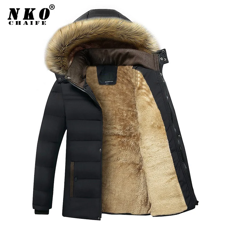 Men Winter Windproof Hooded Fleece Warm Thick Jacket Parka Coat Men New Fashion Fur Collar Jacket Men Classic Casual Parka Men