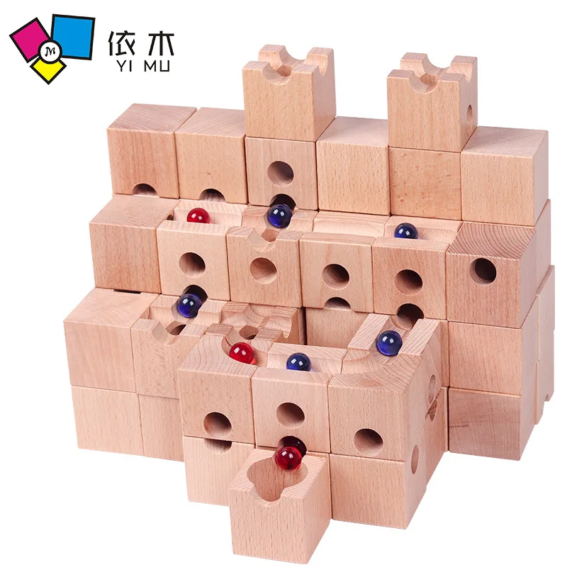 

Деревянный трек из массива дерева, шариковый блок, сборные мраморы, игрушки, для мальчиков и детей, строительные трубы, Шариковые шарики