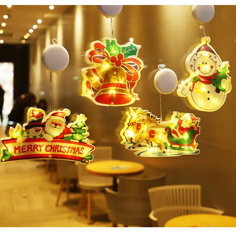 LED light window sticker suction cup light hook Santa Claus holiday decoration lights elk bell light string led lights GL379