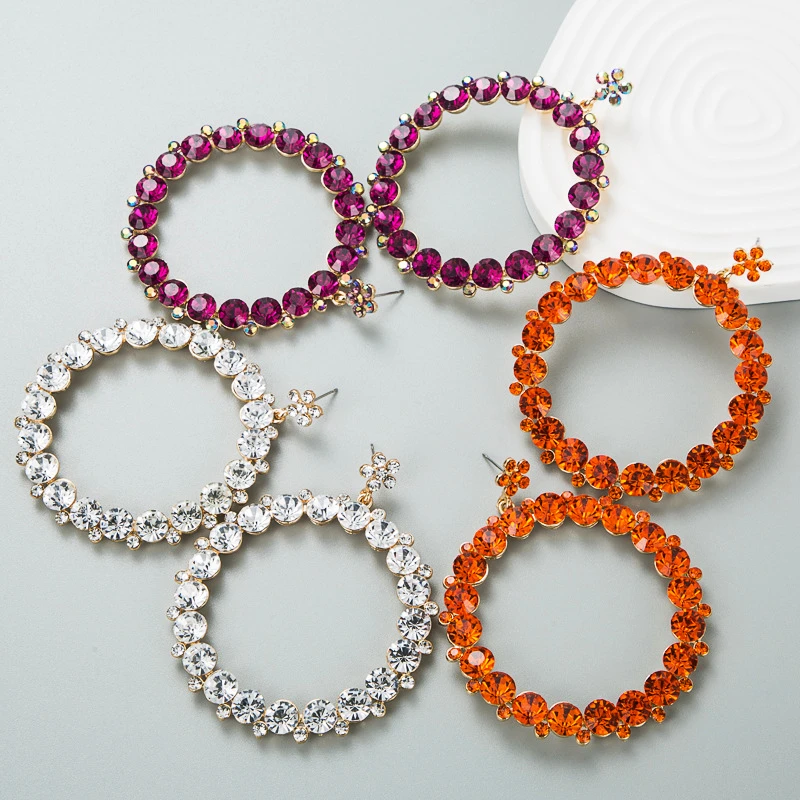 

Personality Rhinestone Big Circle Woman Party Earrings Jewelry Accessories Wholesale
