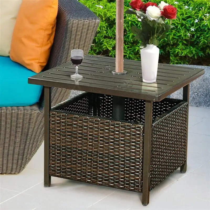 

Wfs Side Table,Outdoor Furniture Deck,Umbrella Bases,Brown Rattan Wicker,Steel,Garden,Patio,Pool