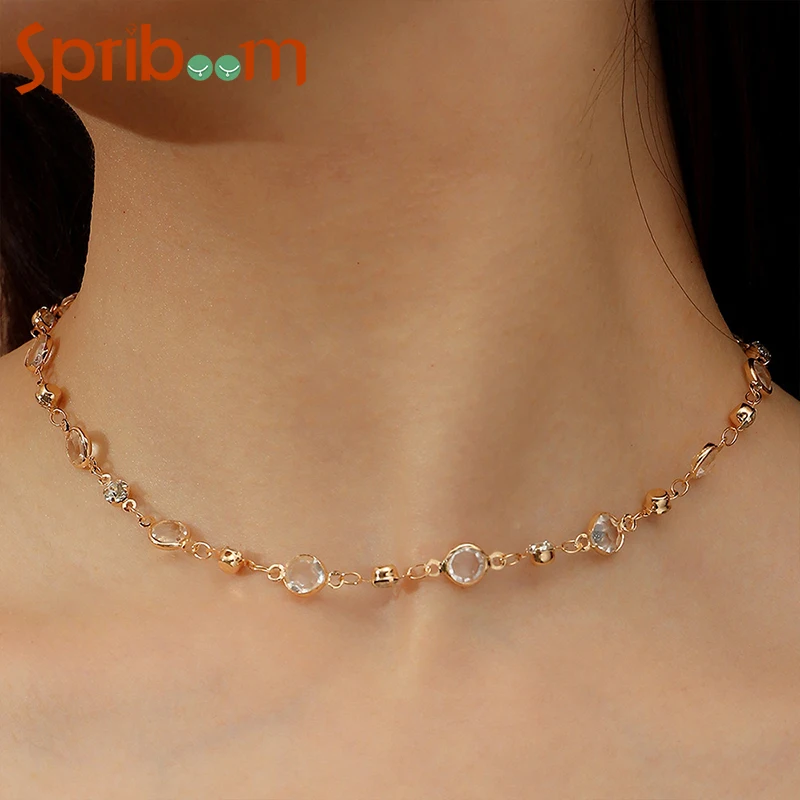 

Summer Choker Necklace for Women Rhinestone Clavicle Chain 2022 New Crystal Necklaces Trendy Beach Jewelry Accessories Girl Gift