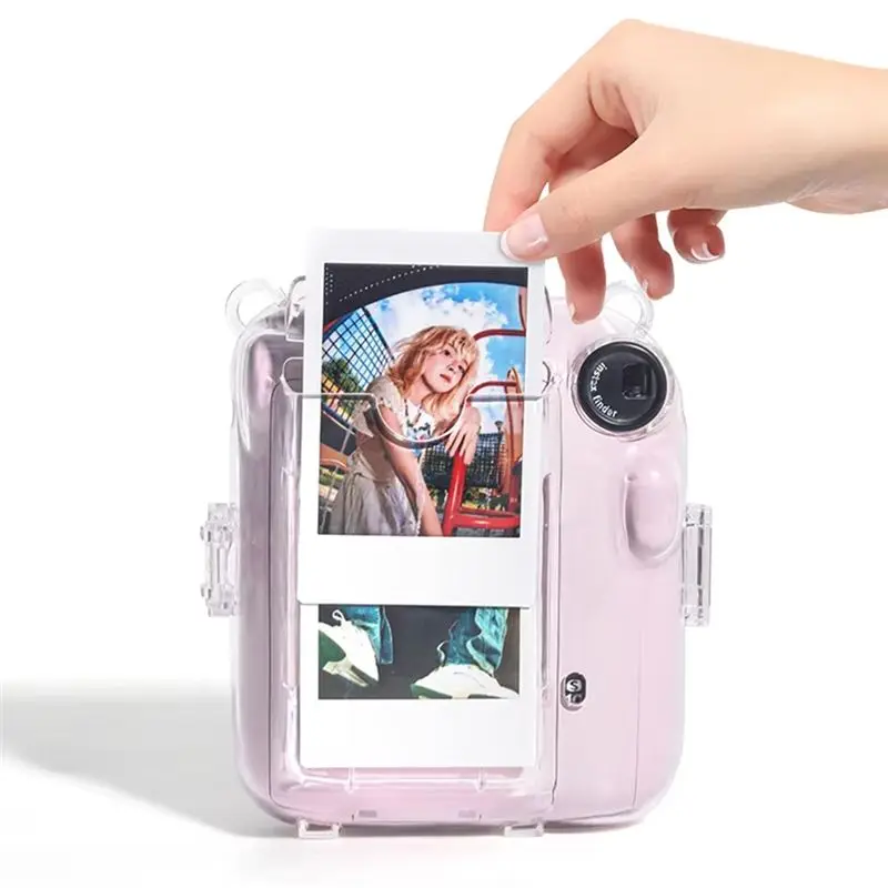 Фото DT51 для камеры Fujifilm Instax Mini 12, прозрачный защитный чехол из поликарбоната с плечевым ремнем и набором наклеек, розовый. №4