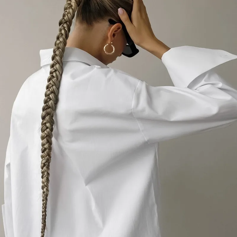 Однотонная простая модная повседневная свободная одежда белые рубашки летняя