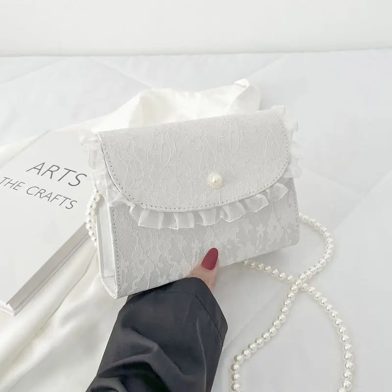 

2022 New Fashion Trend Pearl Messenger Lace Shoulder Shoulder Small Square Bag Simple Sweet Wild Handbag
