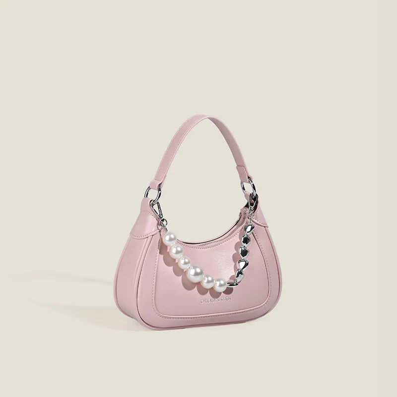 

Fashion Women Handbags Heart Beading Chain Underarm Pack Chic Pale Pink All-Matched One Shoulder Bags 2022 New
