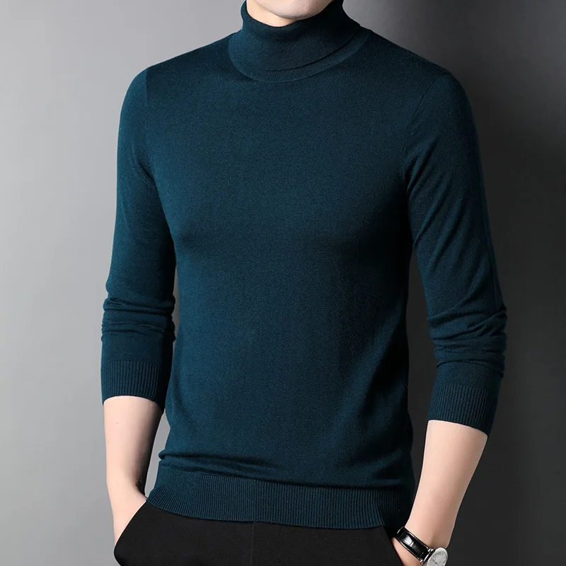 Мужская теплая водолазка из 100%-ной шерсти однотонные свитеры Повседневные