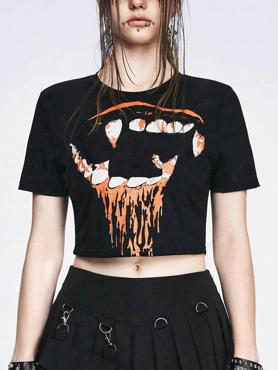 Женские укороченные футболки на Хэллоуин повседневные летние топы с короткими