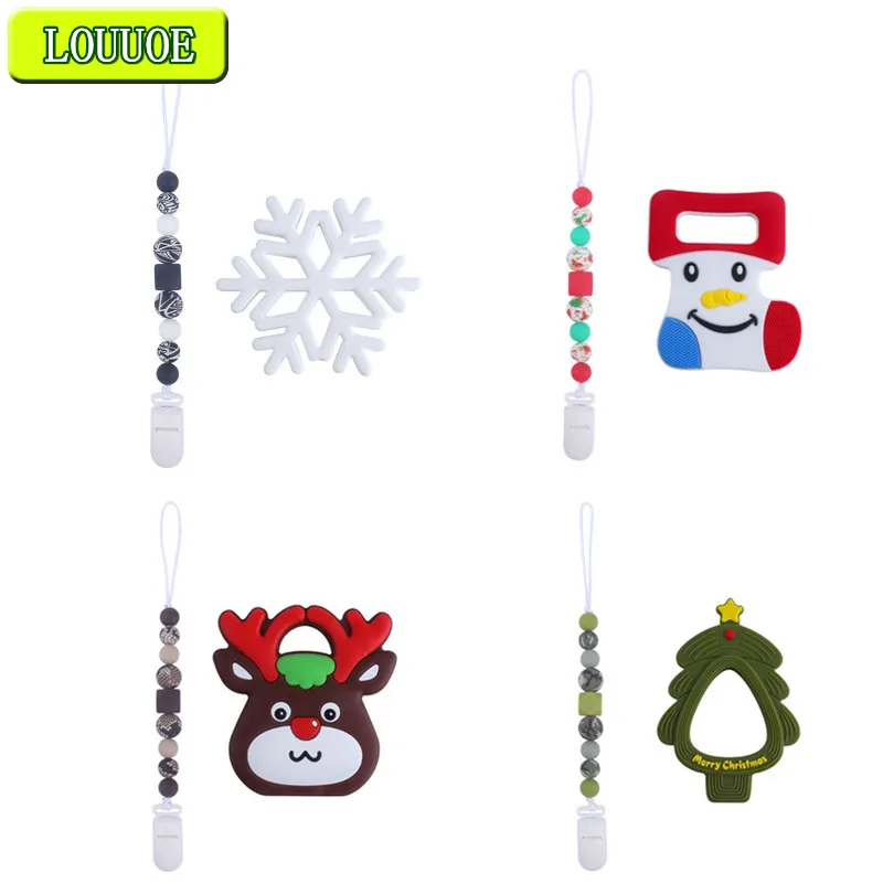 

Christmas Cartoon Baby Pacifier Clip Chain Silicone Teether Soother Pacifier Clips Food Grade BPA Free Baby Molars Chew Teethers