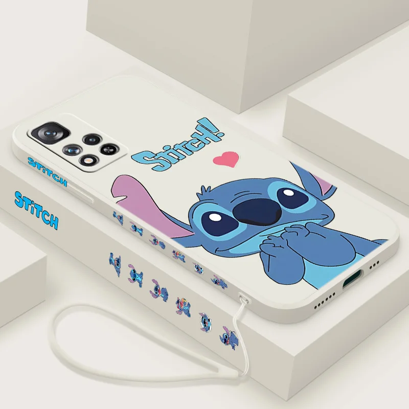 Милый чехол для телефона Disney Stitch Animation Xiaomi Redmi Note 10 9 8 7 T S Pro Max Lite 5G Liquid Left Rope Funda Silicone
