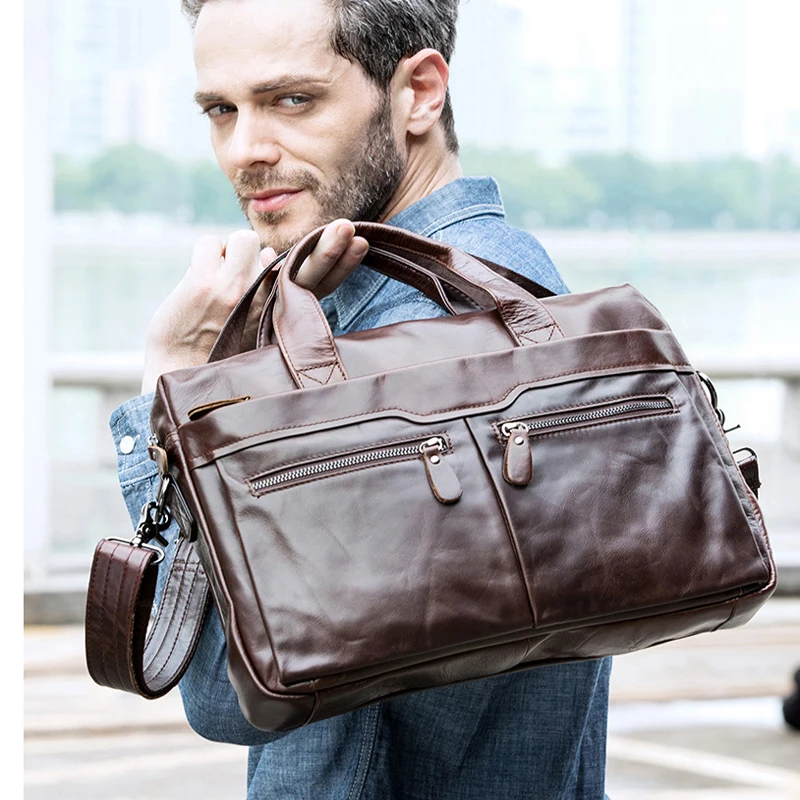 Brand New Cowhide Leather Messenger Bag Men Genuine Leather Handbag Male Travel Pad Shoulder Bag for Men Office Briefcase Totes