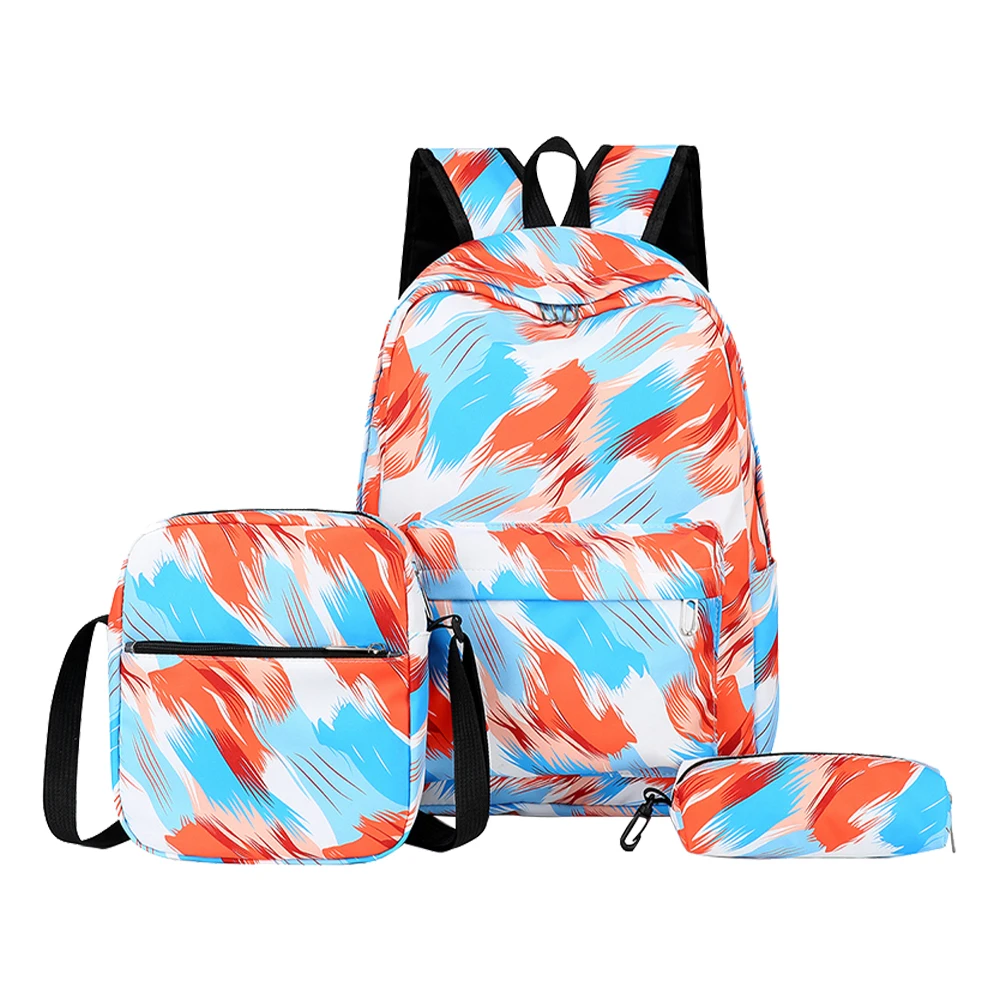 

3pcs/set Ladies Bookbag Gradient Color Laptop Backpack Fashion Adjustable Strap Nylon with Handbag Pencil Case for Teenage Girls