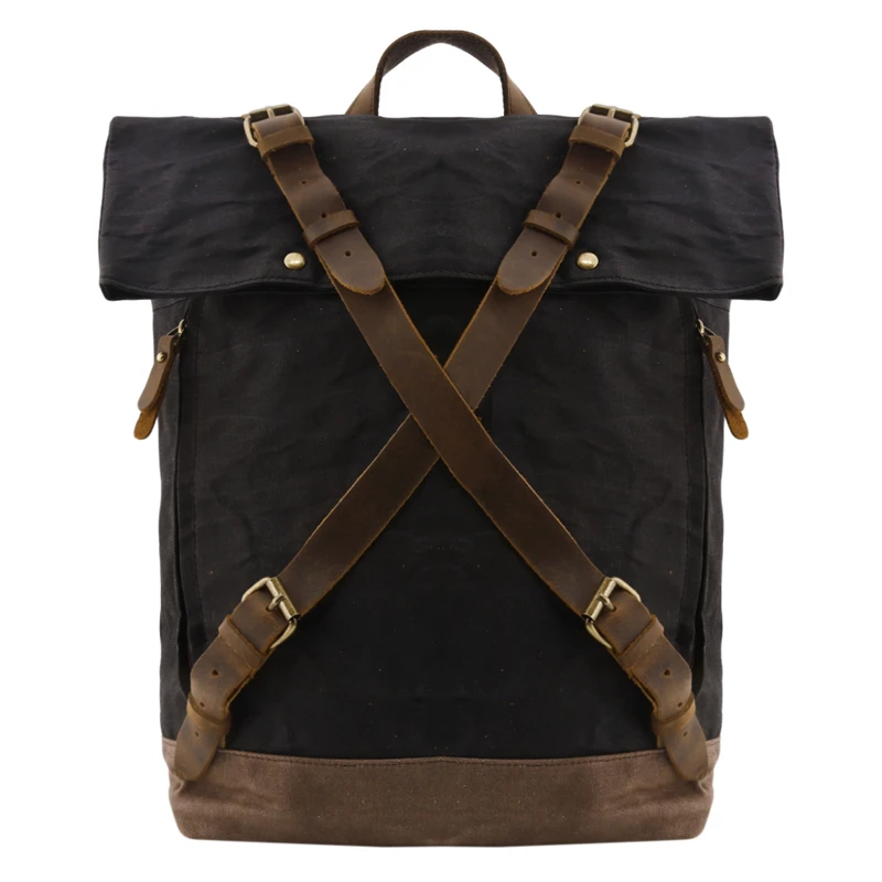 

Male Backpacks Vintage Canvas Leather For Men Waterproof Rucksacks Large Waxed Mountaineering Travel Pack