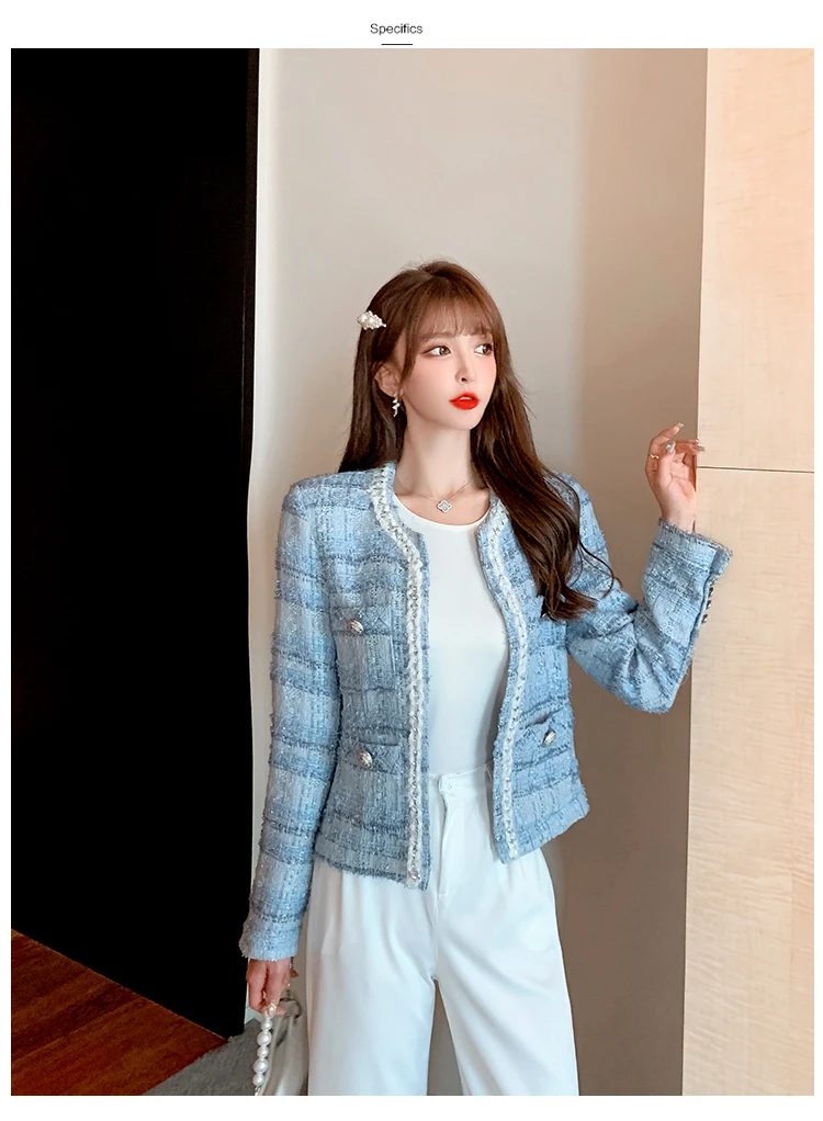 

Куртка DALMAZZO женская короткая шерстяная, винтажная теплая плотная твидовая верхняя одежда на пуговицах, Укороченное пальто, в французском стиле, осень