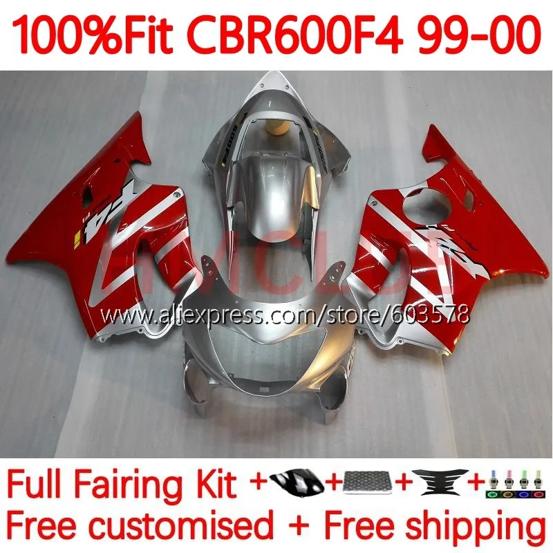 

OEM red silvery Body For HONDA CBR 600 F4 FS CC 600F4 600CC 600FS CBR600 F4 1999 2000 CBR600F4 99 00 Injection Fairing 136No.80