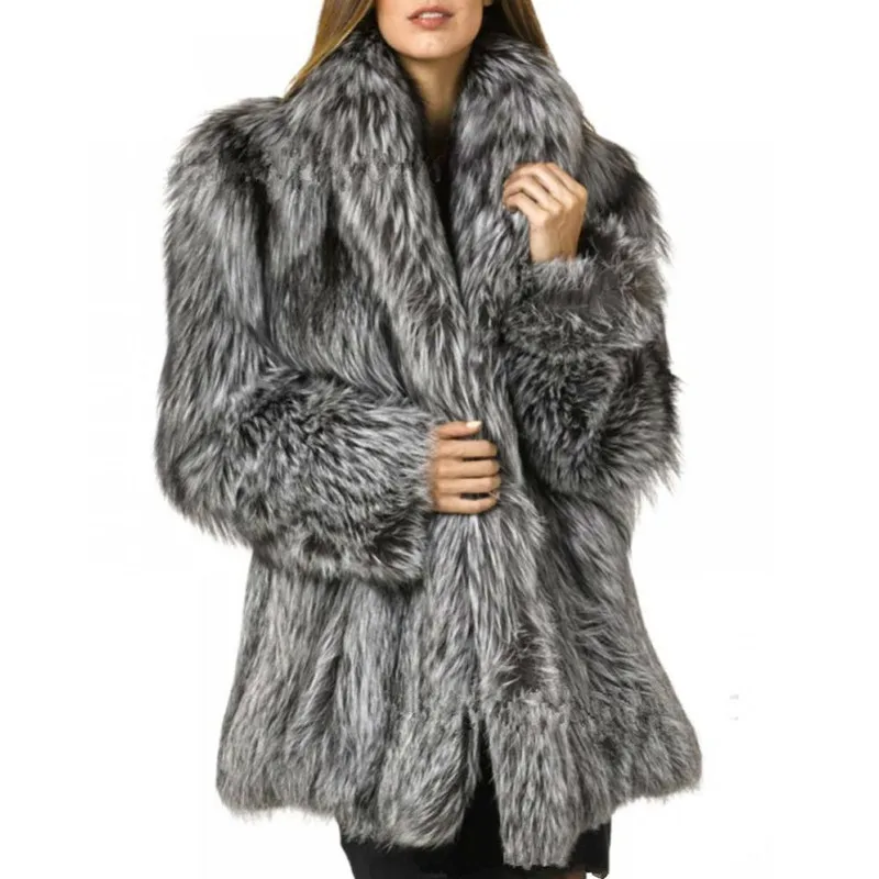 Faux Fur Coat Warm Jacket Women Winter Fashion Faux Fox Fur Coat Artificial Long Fur Coats Overcoat Woman Solid Furs Jackets