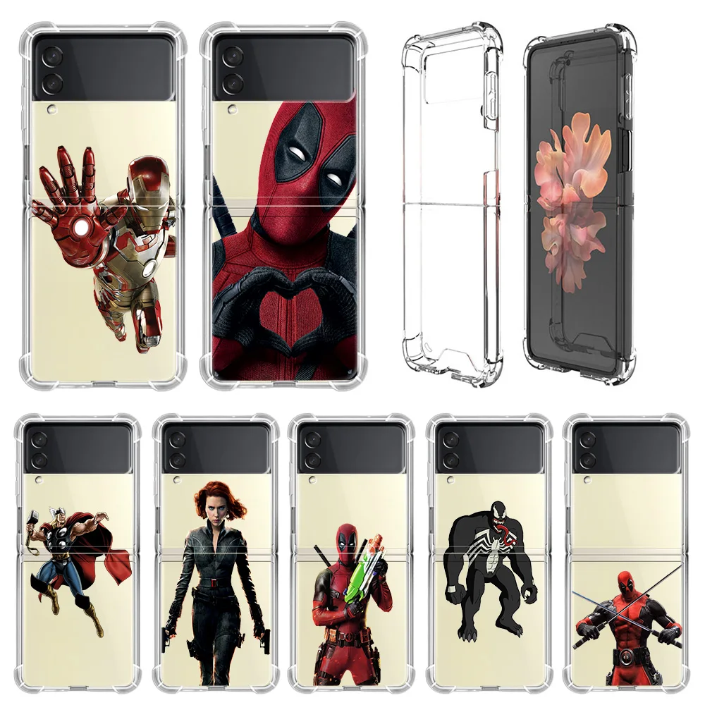 

Airbag Case For Samsung Galaxy Z Flip 3 Funda Z Flip3 5G Clear Hard Phone Coque Luxury Shockproof Shell Widow Deadpool Marvel