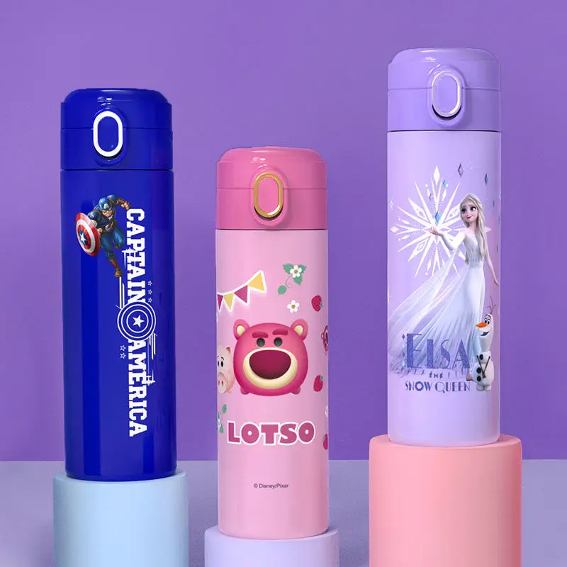 Cup With Straw Cartoon Stainless Steel Vacuum Flask For Kids Children Outdoor Thermos Mug With Bag