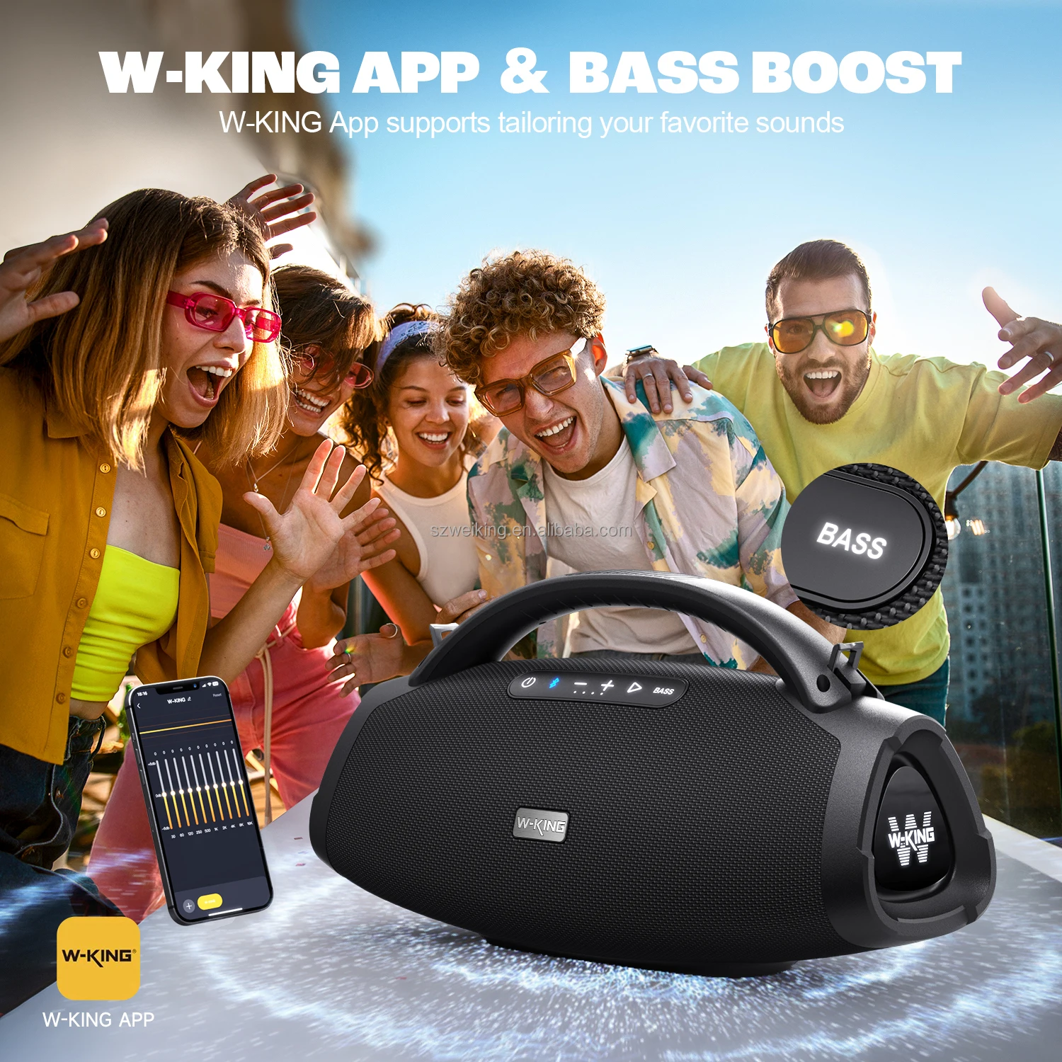 Портативная беспроводная колонка W-KING 200W с технологией XBass, водонепроницаемостью IP67, 24-часовым временем работы, поддержкой TWS, быстрой зарядкой и опциональным беспроводным микрофоном (art.: 3920dc6e4b882) - 3920dc6e4b882