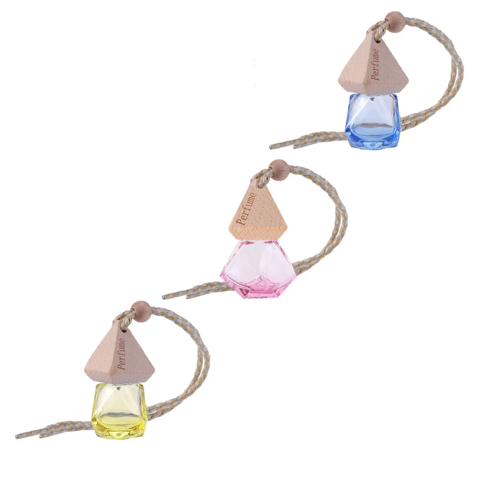 

3 Pcs Hanging Ornament Terrariums Car Perfume Container Diamond Shape Bottle Glass Containers