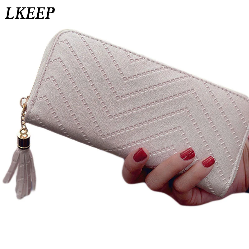 

2022 Women Long Wallets Clutch White High Quality Leather Tassel Ladies Purse With Zipper Phone Coin Card Holder Cash Receipt
