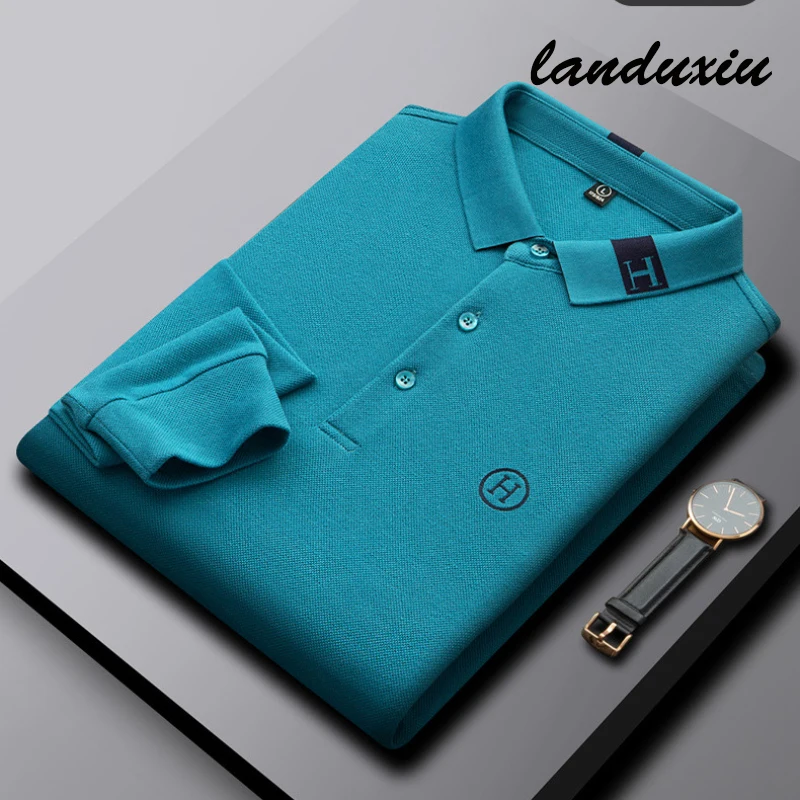 

2022 New High Quality Spring Autumn Cotton Embroidery Logo Casual Polo Shirts Men's Long Sleeve Shirt Arrival landuxiu
