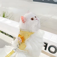 pet clothes for cat or small dogs vest leash set lattice cat puppy dress collar cute breathable adjustable skirt pets clothing