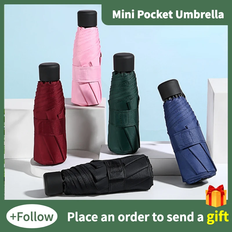 

Mini Pocket Umbrella for Women Men Five Folding Compact and Portable Waterproof Sunproof Sunny and Rainy Vinyl Small Umbrellas