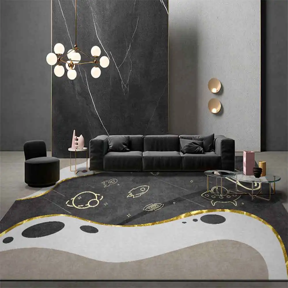 

Spaceship Starry Sky Rocket Rug Carpet Black White Room Bedroom Anti-Slip Floor Mats Fashion Rug Children Crawling Carpet Tapis
