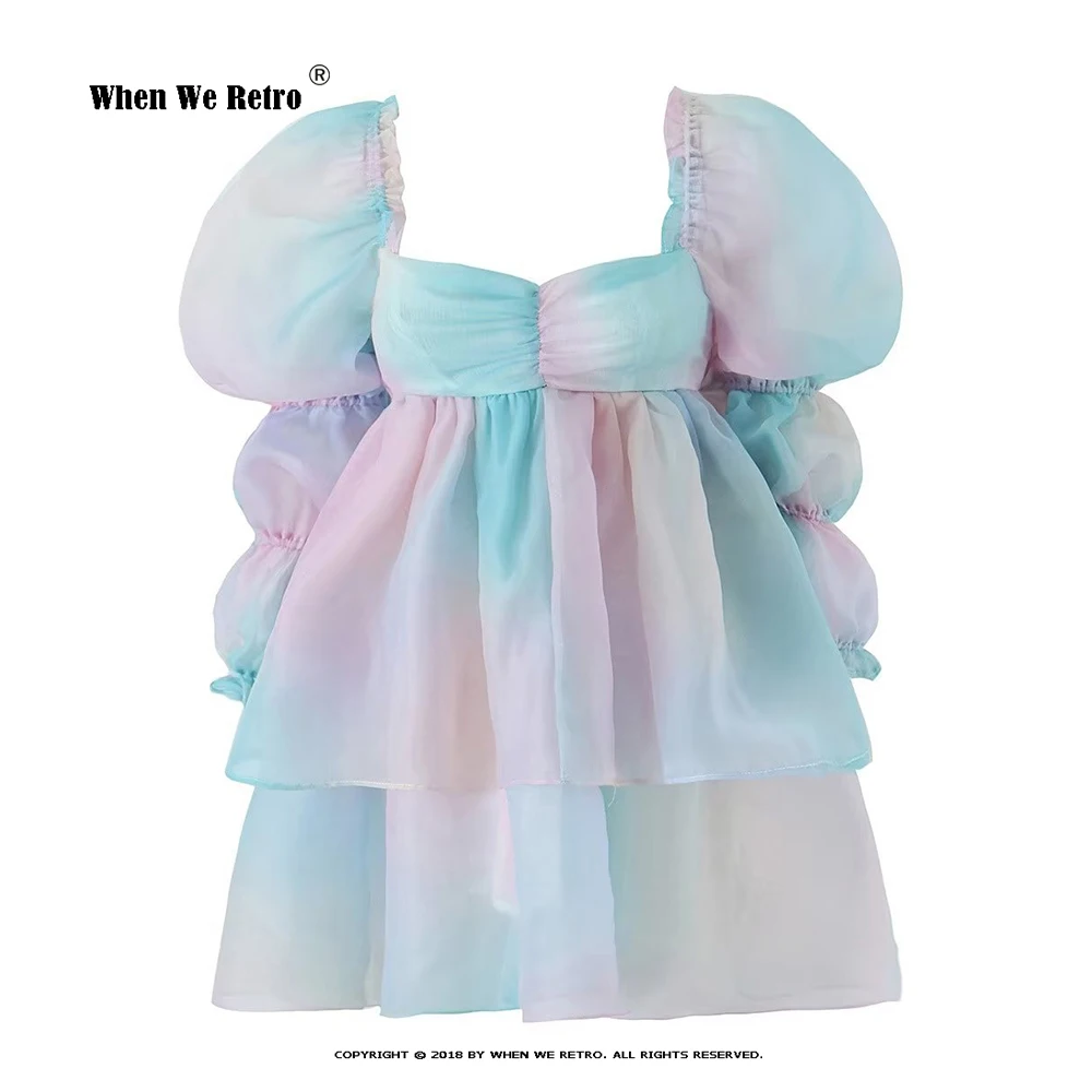 

Платье-мини Радужное с пышными рукавами, милое ТРАПЕЦИЕВИДНОЕ платье принцессы с квадратным вырезом, с открытой спиной, с ангелом, RS320, весна-лето