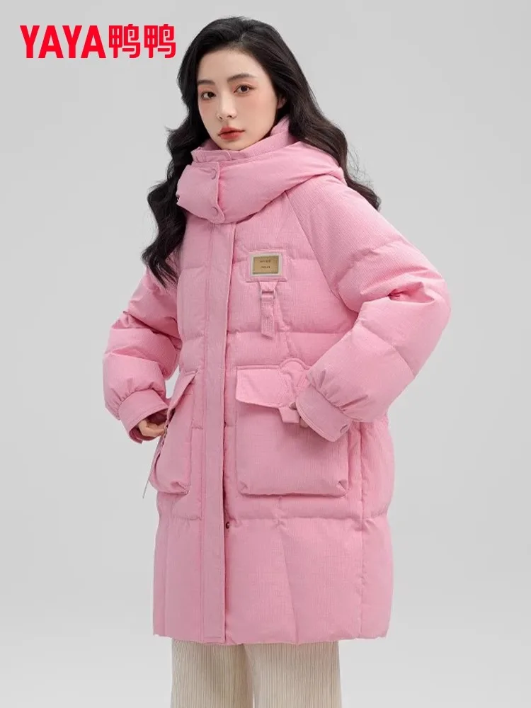 Duck Mid-Length Solid Hood Warm Down jacket 2024 Winter New Fashion Korean Sle Versatile Outerwear Women |