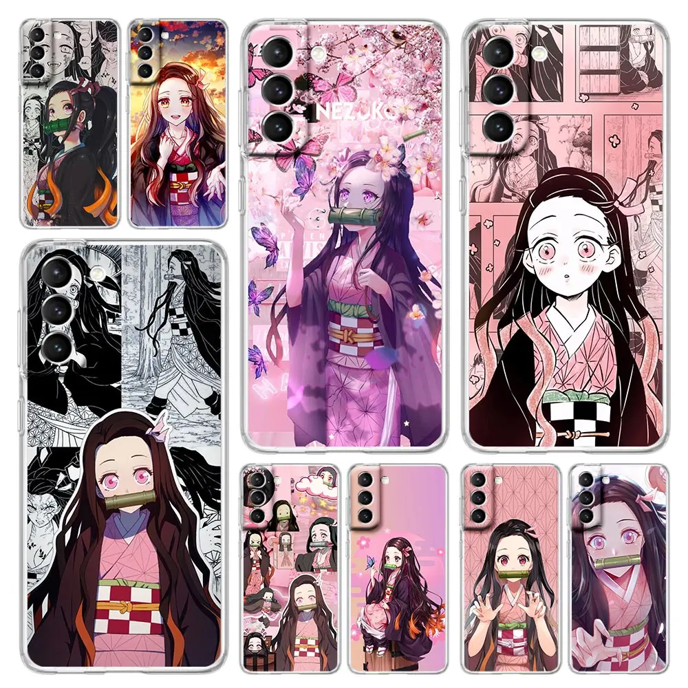 

Nezuko Demon Slayer collage Anime Phone Case For Samsung Galaxy S23 Ultra S22 5G S20 S21 FE 5G S10E S9 S8 S10 Plus Clear Cover