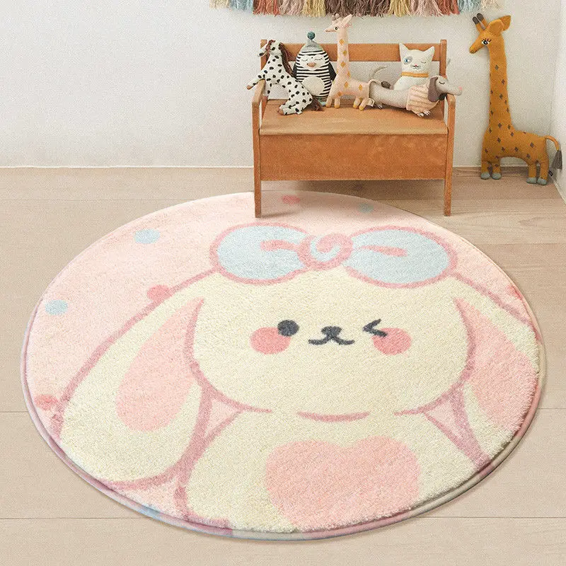 60/80cm Cute Bunny Carpet Round Thickened Pluch Soft Mat Non-slip Fault Wool Furry Carpet Xmas Gift Ins Absorbent Mat for Girls