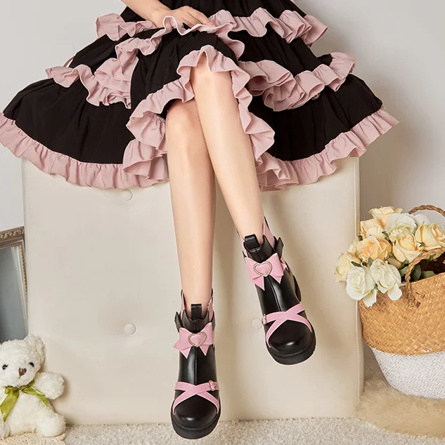 

Униформа Jk в студенческом стиле, Ботинки Martin на плоской подошве в стиле "Лолита", милые ботильоны с розовым металлическим бантом в форме серд...