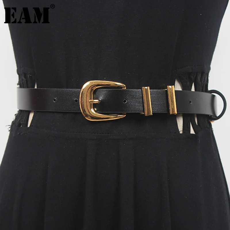 

[EAM] черная повседневная женская обувь из искусственной кожи с металлической пряжкой и широким поясом; Новинка; Модная универсальная обувь; Сезон весна-осень; 2023; 1DF4415