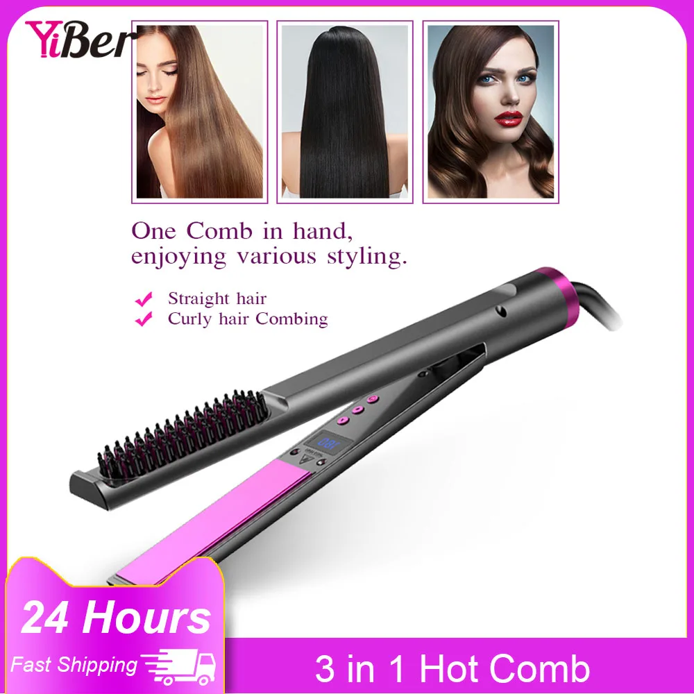 

3 in 1 Hot Comb Hair Straightener Modelling Curling Iron Hair Brush Flat Irons Smoothing Curling Irons For Hair Styler Tool