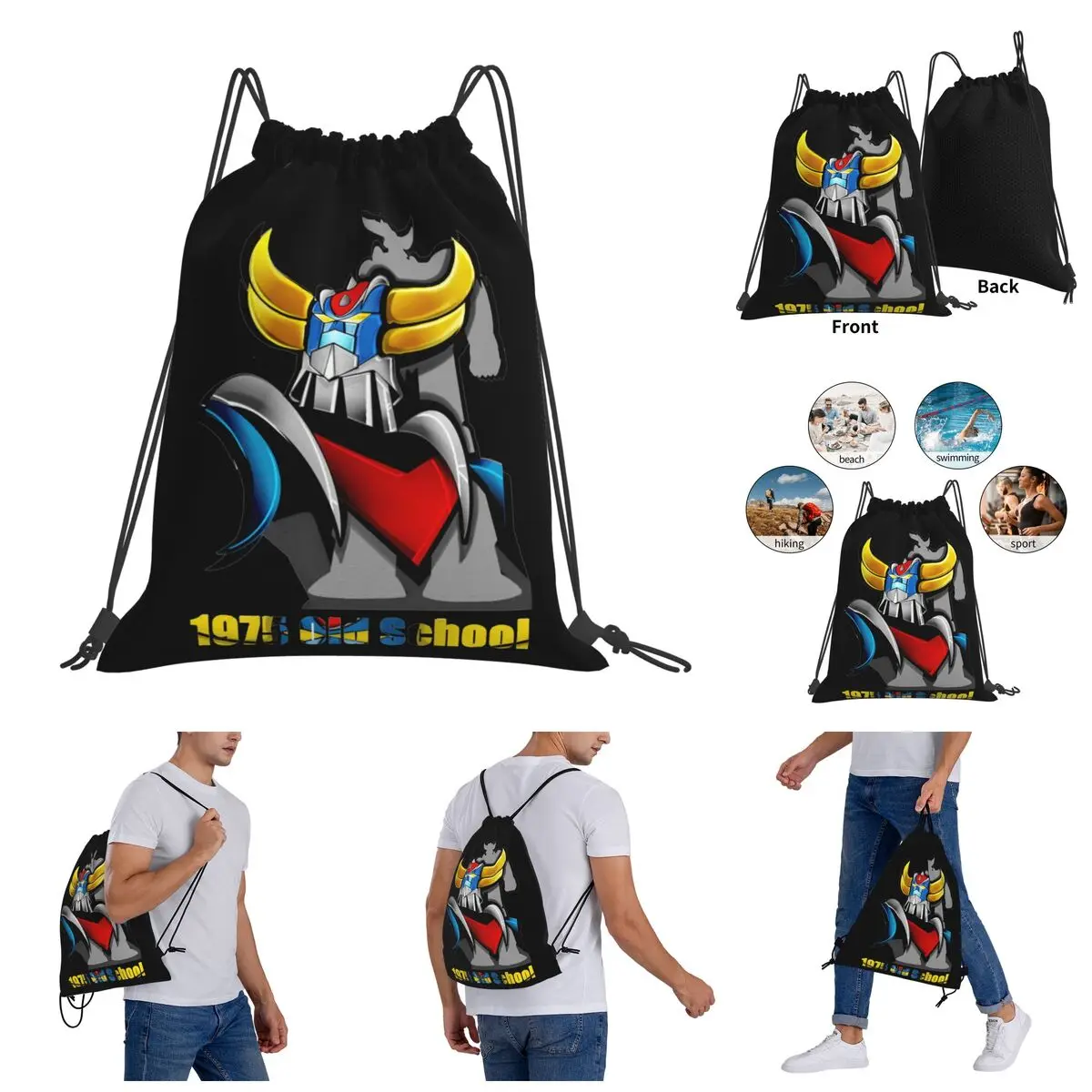 

Backpack Humor Graphic Drawstring Bags Gym Bag Goldoraks Grendizer 1975 OLD SCHOOL premium Outdoor Portable Backpack