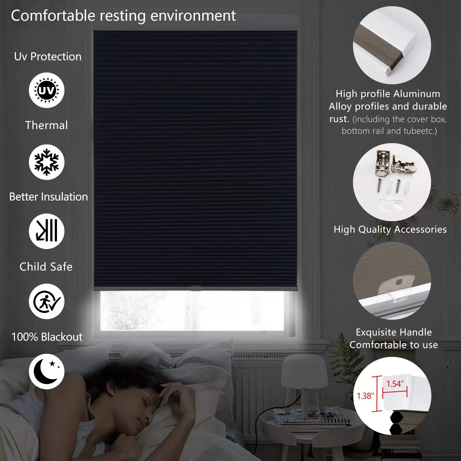 BERISSA Window Blinds Blackout Cordless Cellular Shades Custom Size Honeycomb for | & Shutters