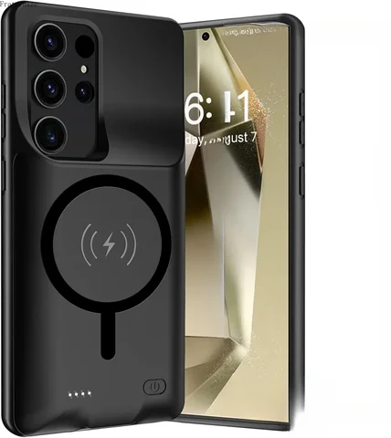 Магнитный чехол для беспроводного зарядного устройства для Samsung Galaxy S24 Ultra, чехол для зарядки Magsafe Power Bank Battery Pack bateria