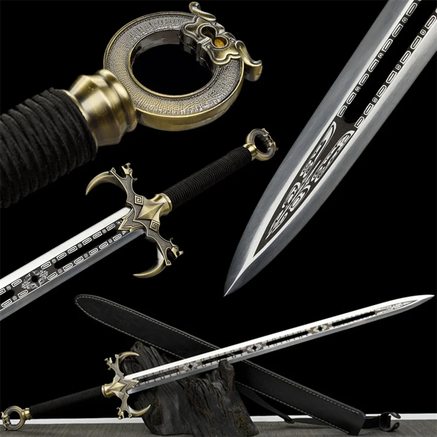 

High Quality Jian King Sword High Carbon Steel Blade Leather Sheath Alloy Fittings Very Good Full Tang New