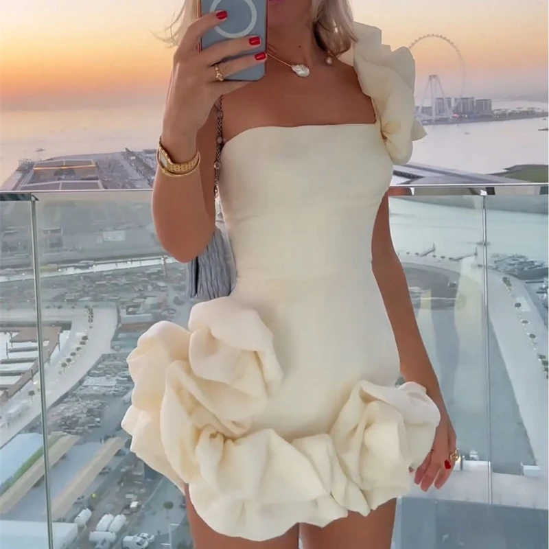 

Women Elegant Floral One Shoulder High Waist Corset Party Evening Dress Prom Gown Fashion Women Strapless Cocktail Dress