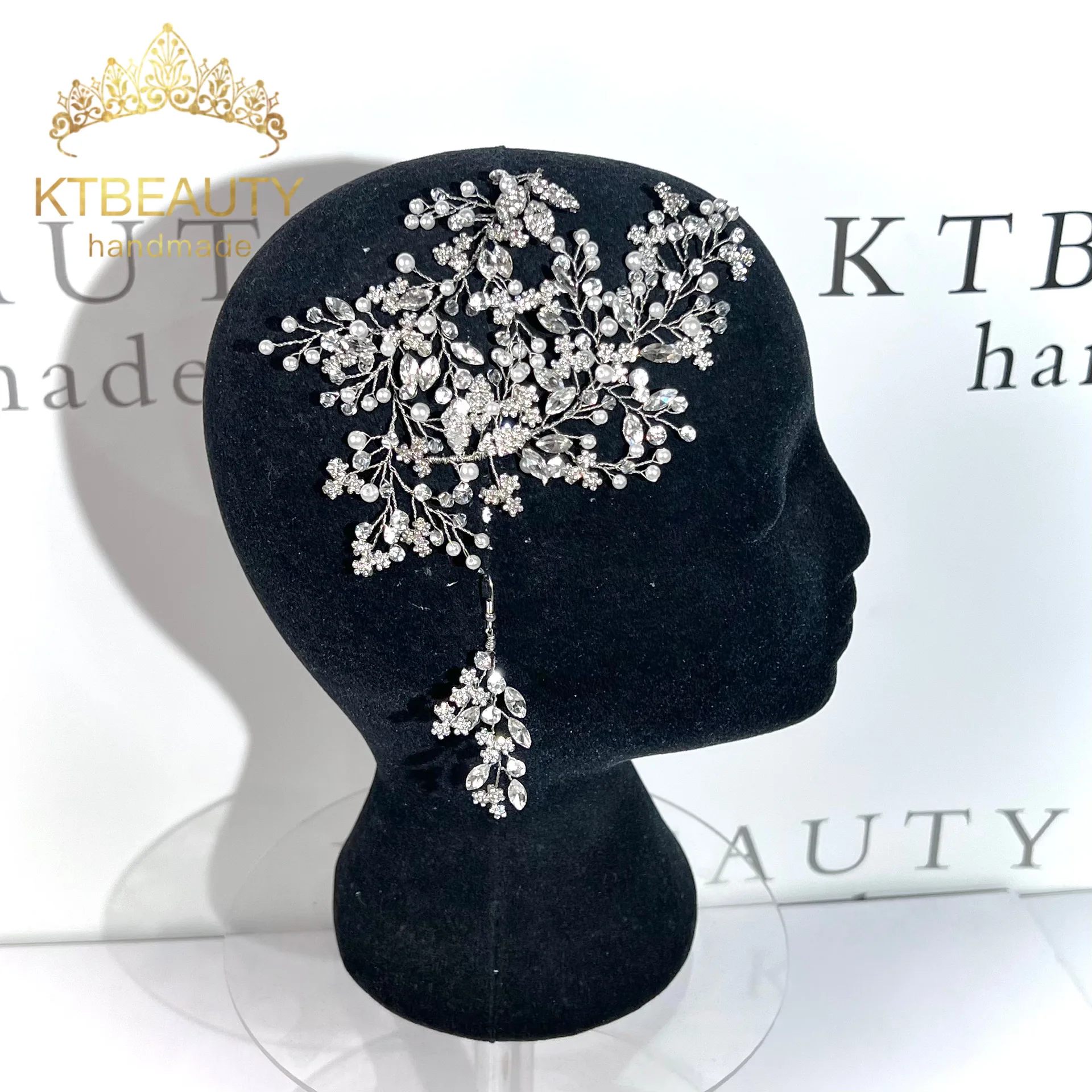 

2023 New Rhinestone White Light Crystal Pearls Sets Silver Headband Royal Bridal Wedding Dressing Crown Accessory Women Jewelry