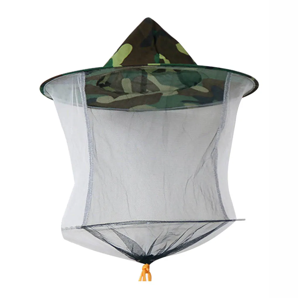 

Polyester Beekeeper Face Protector Hat Cowboy Style Beekeeping Guard Mesh Net Cap with Dual Metal Rings Camouflage Beekeeper Hat