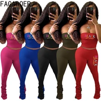 fagadoer off shoulder bodycon sexy two piece sets women print crop top and stacked pants tracksuits female casual 2pcs clothes
