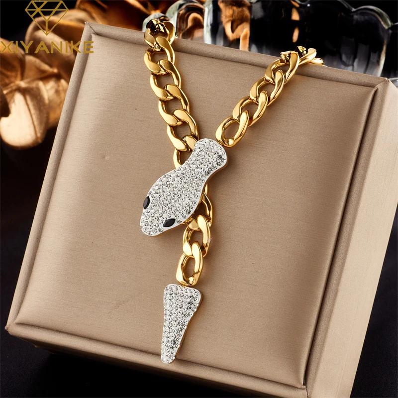 

XIYANIKE 316L Stainless Steel Necklace Snake Head Thick Chain Accessories for Women Gold Color Hip Hop Birthday Jewelry Collier